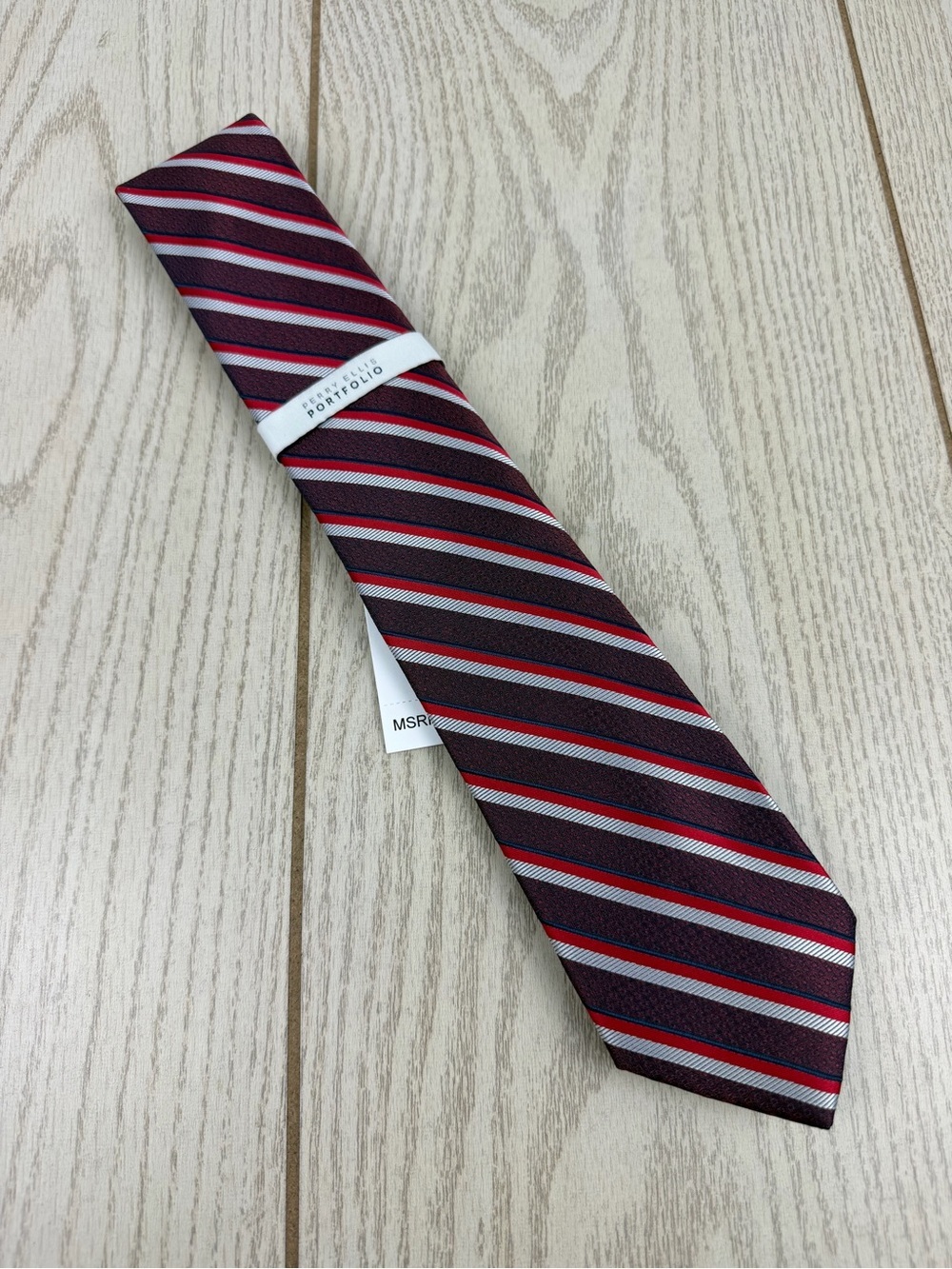 843 Perry Ellis Portfolio Men's Tie Arnett Stripe 601 Burgundy $55 Polyester
